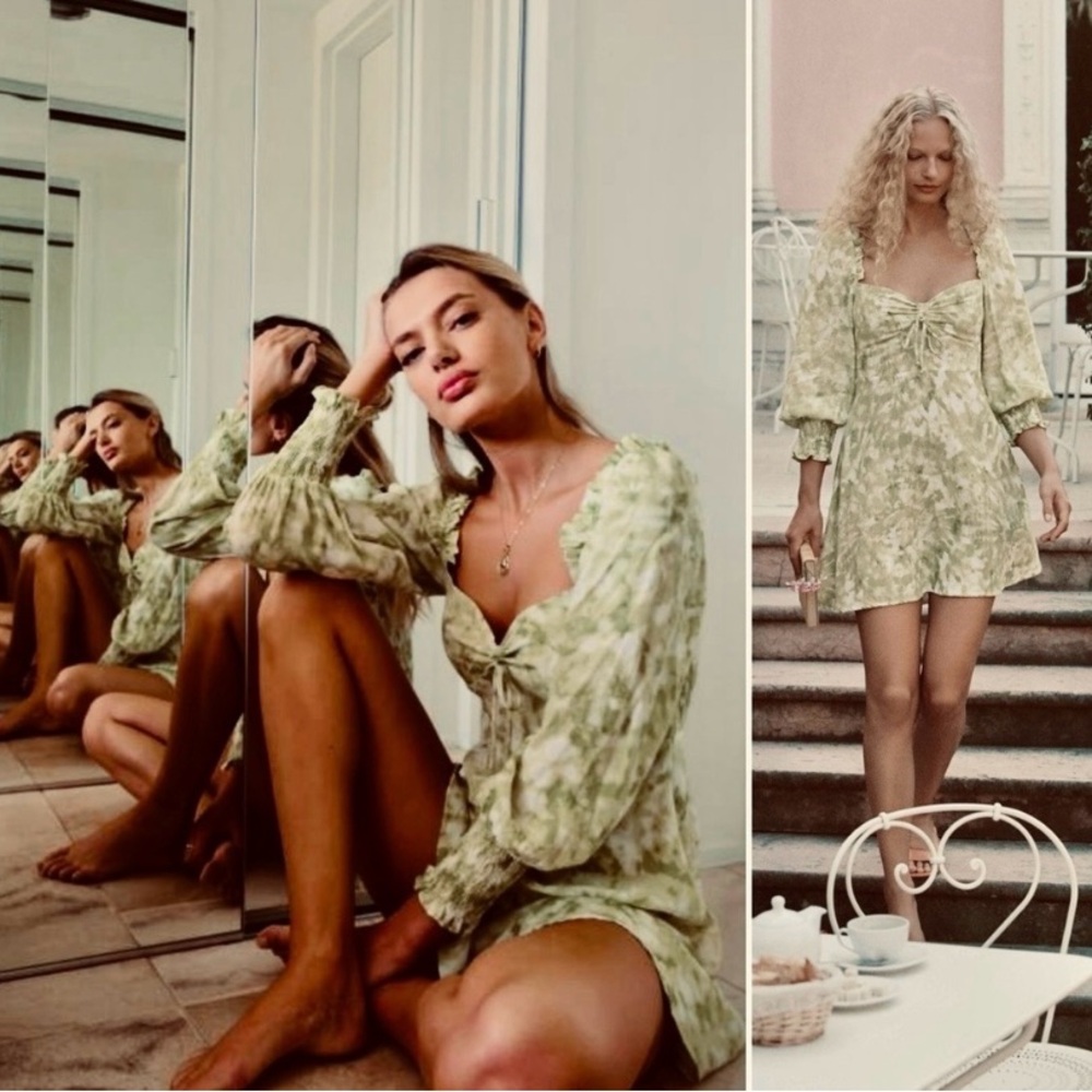 Faithfull the Brand Green Floral Mini Dress